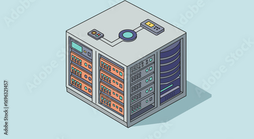Isometric Server Rack Illustration showcasing data storage and processing capabilities