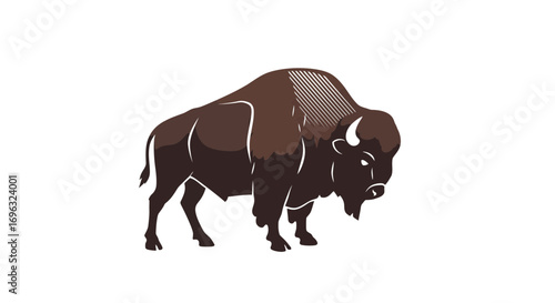 Stylized bison illustration with clean lines on a white background and a simple design