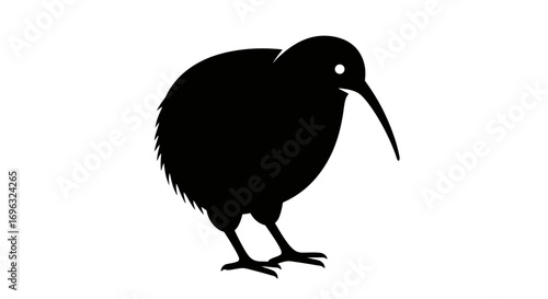 Stylized kiwi bird silhouette isolated on white background for conservation themes