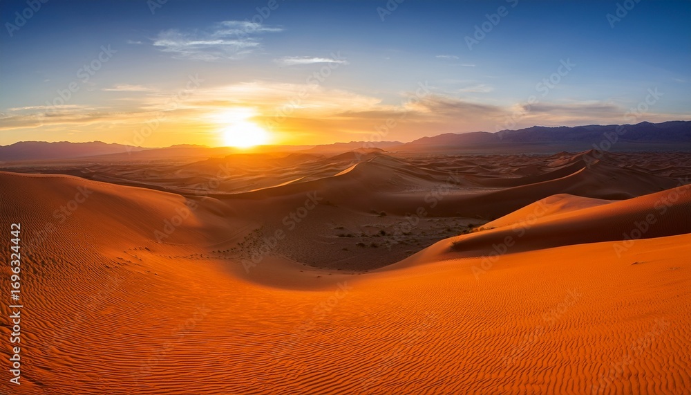 Fototapeta premium sunrise over a desert landscape of orange sand dunes