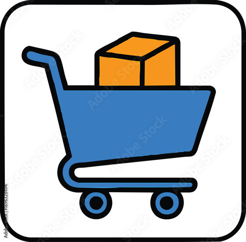 Shopping cart icon with a box inside representing online shopping and delivery services