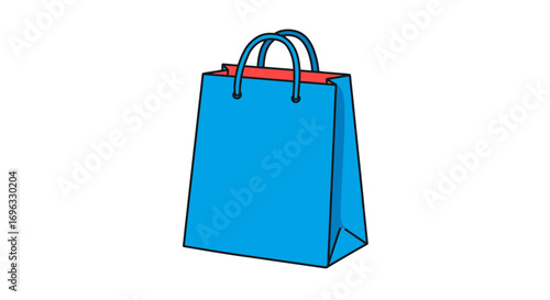 Illustration of a blue shopping bag with red interior and handles for retail purchases online on transparent background