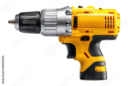 Power Drill Yellow Silver Hand Tool Isolated Black Background Workshop Equipment Cordless Home