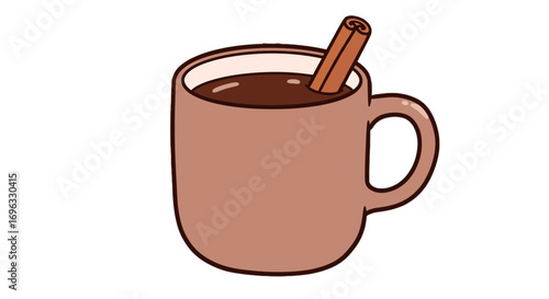 Hot cocoa with cinnamon stick mug beverage drink warm sweet dessert delicious cozy winter cartoon illustration on transparent background