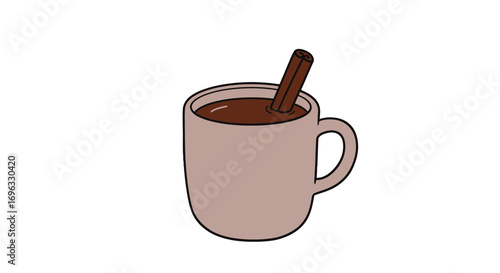 Delicious hot cocoa with cinnamon stick in a mug beverage drink sweet cozy warm winter holiday season on transparent background