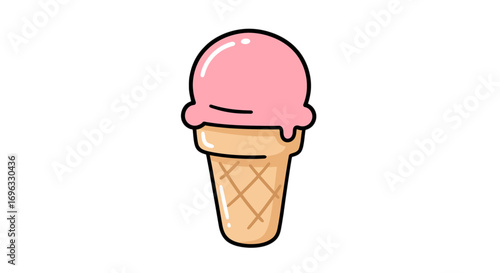 Strawberry ice cream cone dessert food sweet summer treat delicious frozen waffle cone tasty illustration on transparent background
