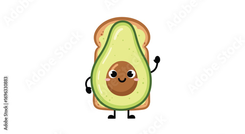 Adorable avocado toast character waving hello with happy smile