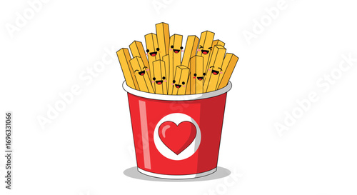 Delicious golden french fries in a red bucket with a heart symbol a perfect treat for everyone
