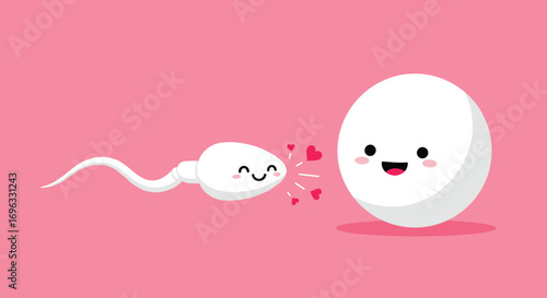 Cute sperm and egg symbolizing fertilization and new life