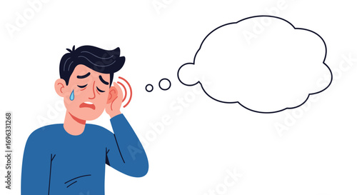 Man suffering from earache holding his ear and thinking about relief options
