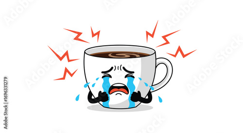 Sad crying coffee cup character illustration sadness overload emotion