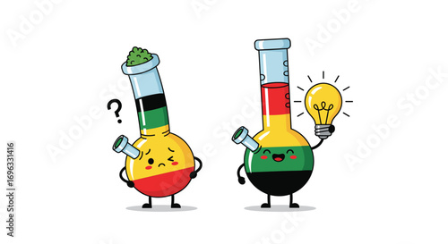 Funny cartoon water pipe shows a bright idea with lightbulb