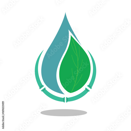 Water drop with nature leaf and circular pipe