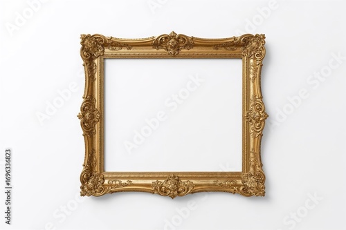Wallpaper Mural Classic golden ornate frame mockup on a plain white wall highlighting vintage rococo style interior details. Torontodigital.ca