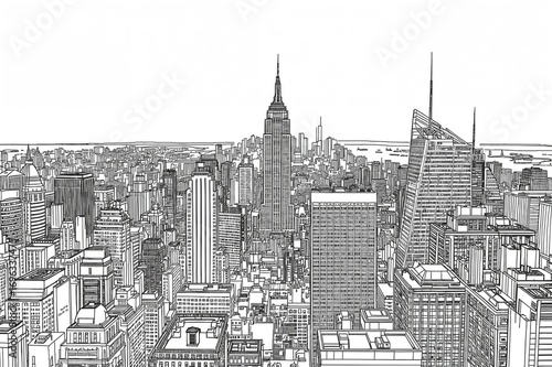 Monochrome drawing of an urban skyline