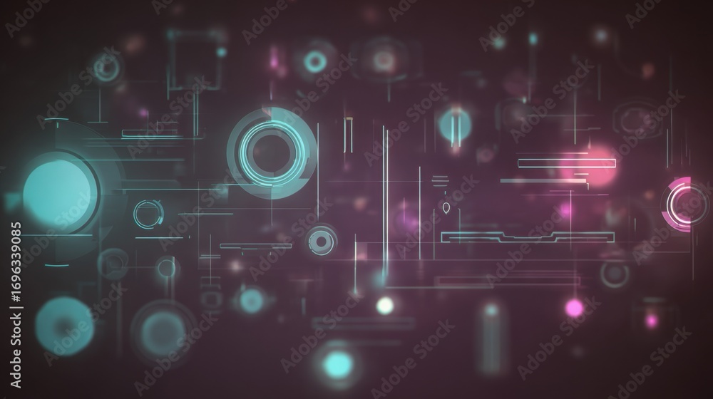 Fototapeta premium Sleek, futuristic technological shapes glowing with cyan and magenta light.