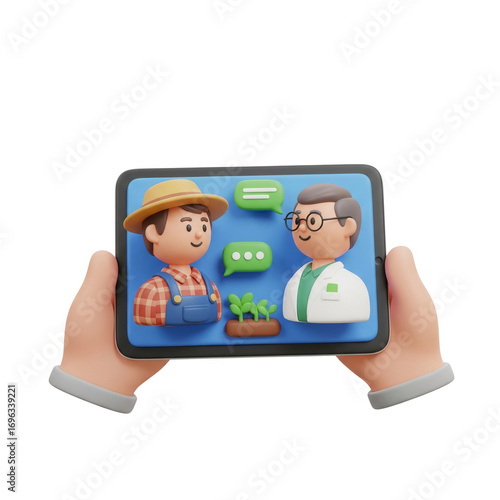 Farmer Connects With Doctor For Plants Consultation On A Transparent Background Seen On Tablet