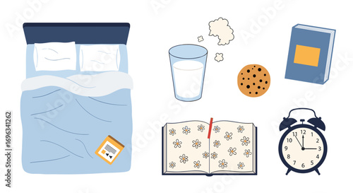 Preparing for sleep enjoying a relaxing evening routine with a cozy bed a sweet treat a good book and gentle reminders for restful slumber