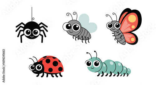 Cute cartoon insects and spiders collection for kids educational learning purposes