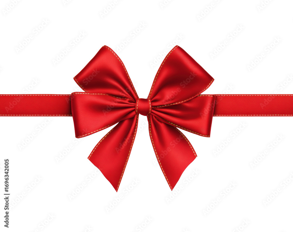 Fototapeta premium Red gift ribbon with bow isolated on a white background