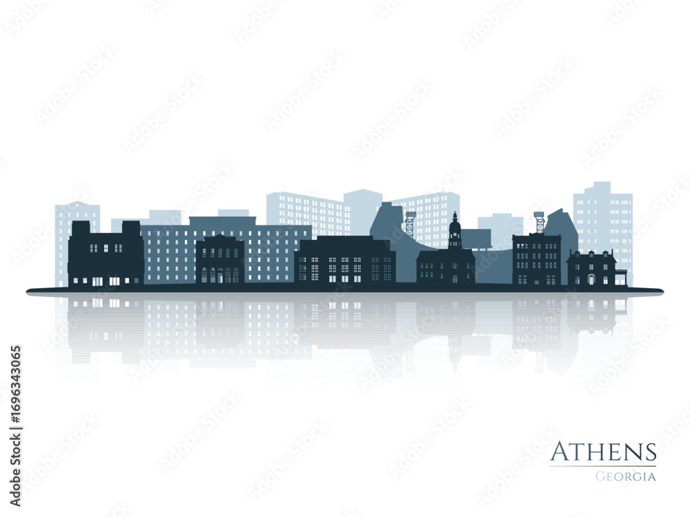 Fototapeta premium Athens skyline silhouette with reflection. Landscape Athens, Georgia. Vector illustration.