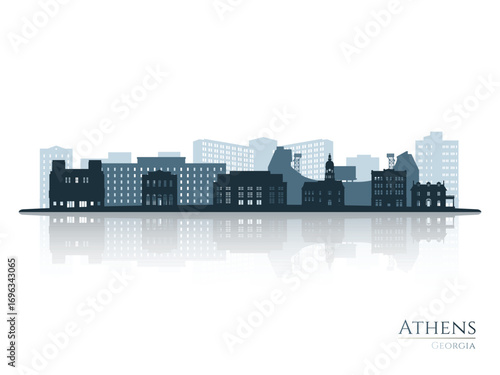 Athens skyline silhouette with reflection. Landscape Athens, Georgia. Vector illustration.