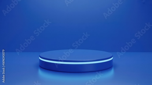 Sleek modern blue podium with glowing light strip perfect for product display or award ceremony