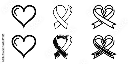 Heart and Ribbon Icons Set.