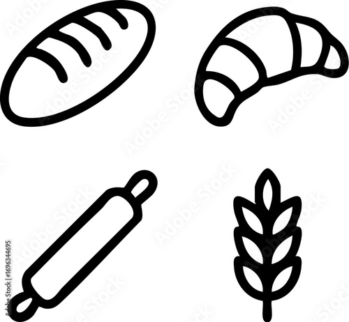 Bakery and Baking Line Art Icons Set.