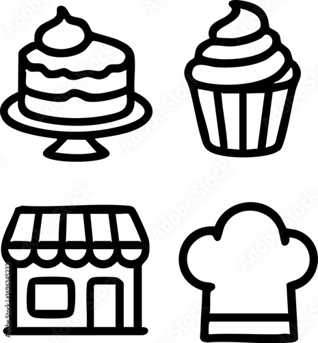 Baking and Sweet Shop Outline Icons Set.