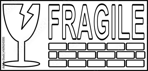 Fragile label outline with glass symbol and brick background represents package handling and logistics warning design.