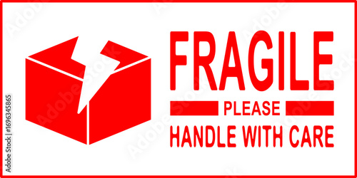 Fragile package sticker with cracked box symbol and bold red text ensures safety in shipping, delivery, and warehouse handling.