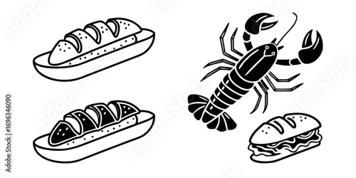 Lobster and Sandwich Icons Collection.