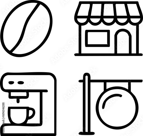 Coffee Shop and Cafe Related Line Icons Set.