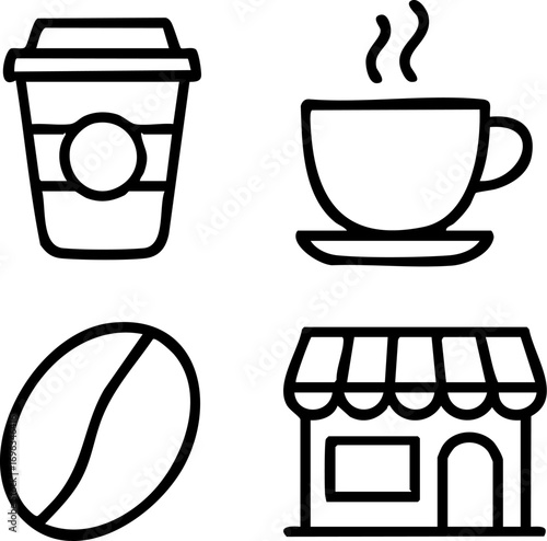 Coffee Shop and Drink Outline Icons Set.