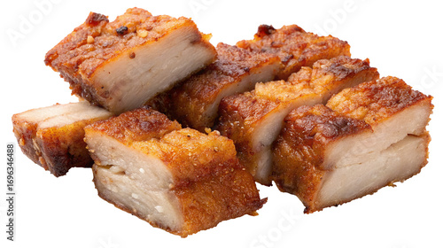 Crispy roast pork belly slices with crunchy crackling for delicious savory dish lovers everywhere