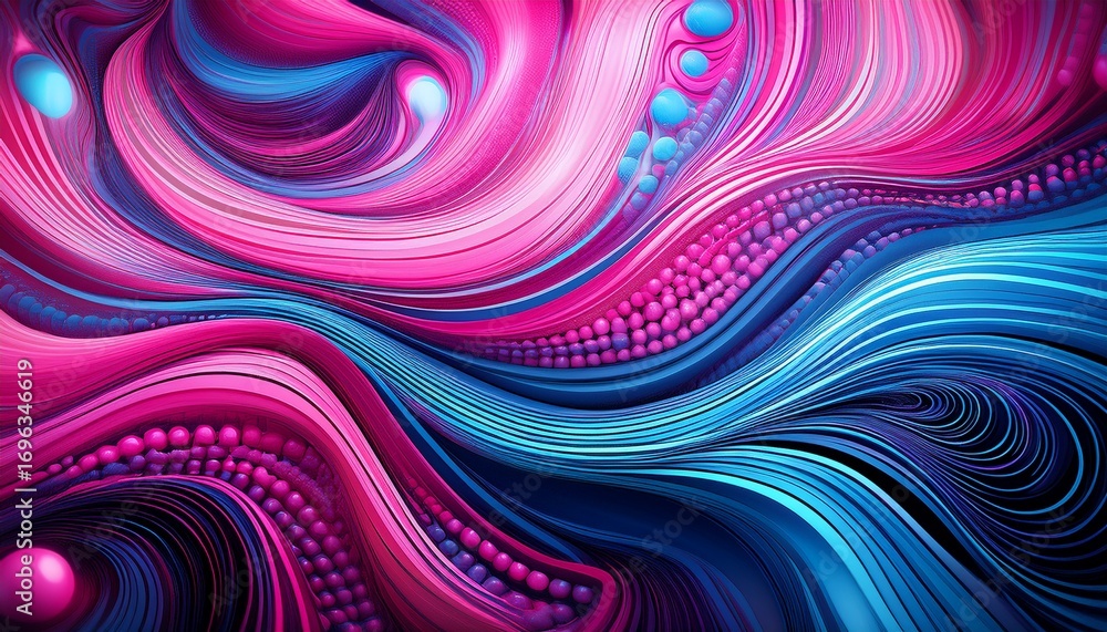 Obraz premium a vibrant abstract pattern featuring swirling lines and dots in pink and blue hues creating a dynamic and energetic visual