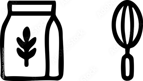 Flour Bag and Whisk Baking Icon.
