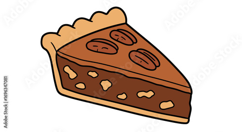 Delicious pecan pie slice dessert baked pastry tasty treat sweet holiday food illustration graphic on transparent background