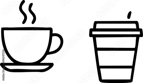 Hot Coffee Tea Cup and ToGo Mug Icons.