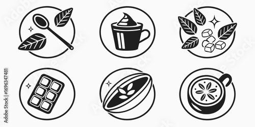 Set of Icons Representing Food and Drink Ingredients.