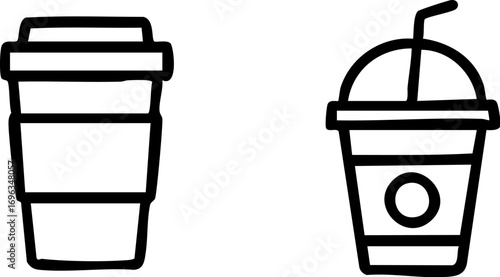Outline Icons of Takeaway Coffee and Cold Drink Cups.