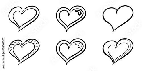 Six HandDrawn Heart Illustrations Collection.