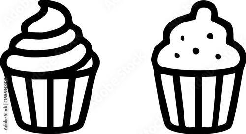 Simple Black and White Cupcake Icons Vector Art.