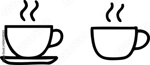Steaming Hot Coffee Cups Line Art Icons 1.