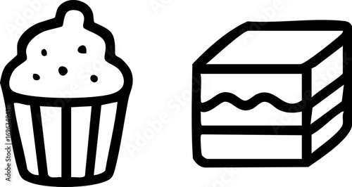 Sweet Dessert Icons Cupcake and Cake Slice.