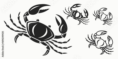 Stylized Black Crab Silhouettes Collection.