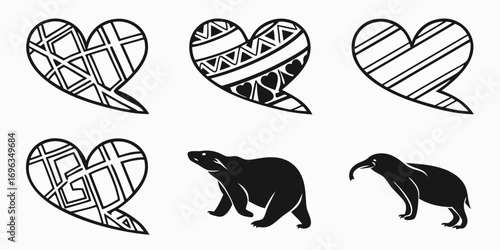 Stylized Hearts and Animal Silhouettes Collection.