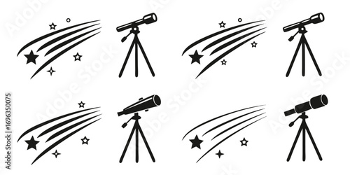Telescope and Shooting Stars Icon Set.