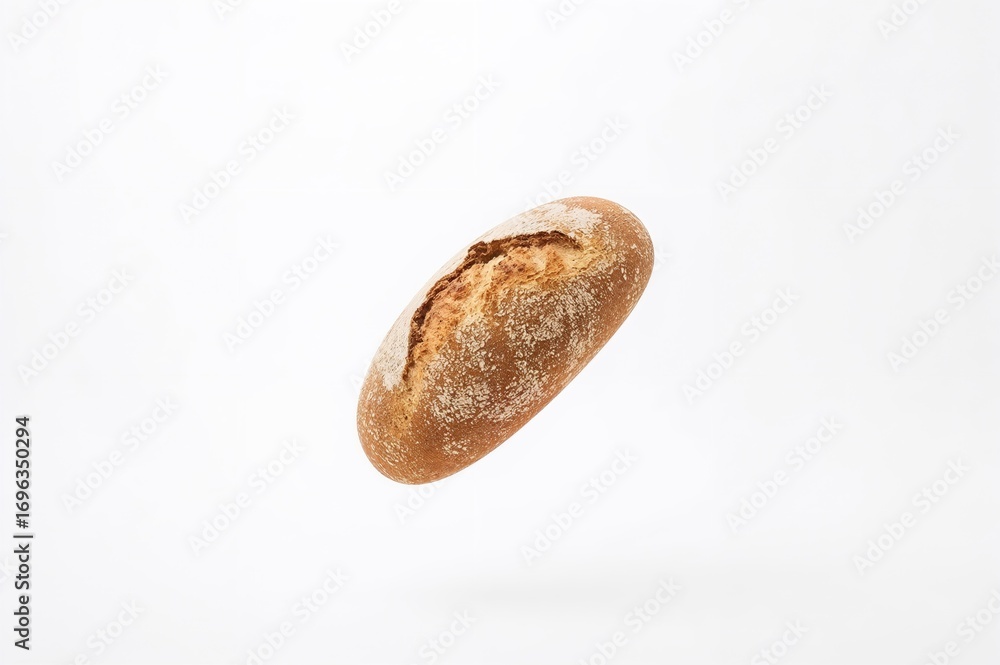 Loaf of bread dropping against a plain white backdrop with room for text Loaf of bread dropping against a plain white backdrop with room for text